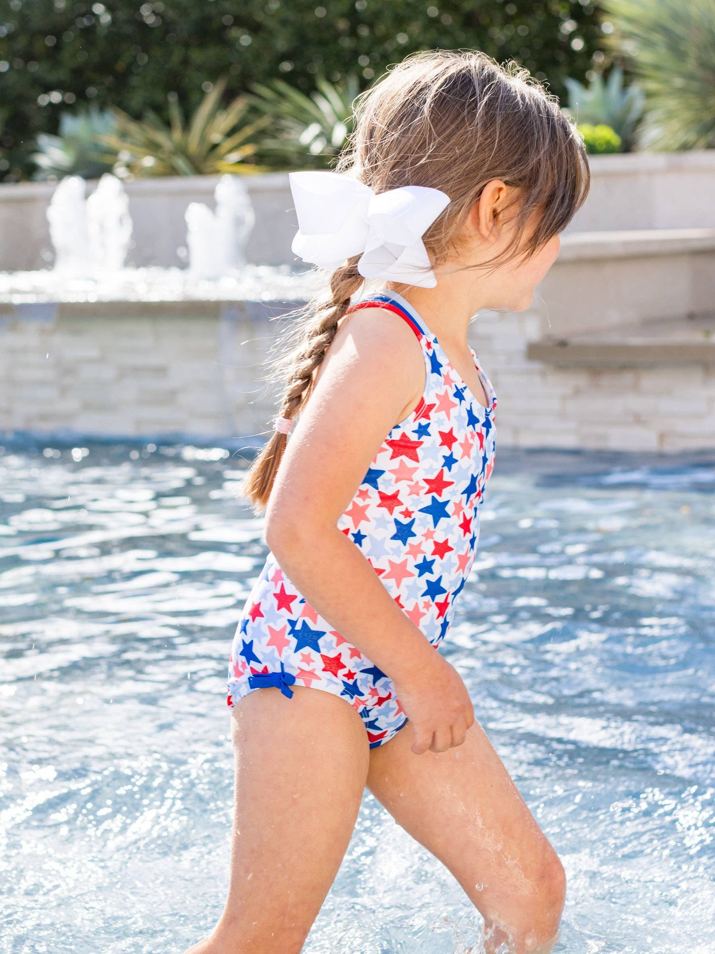 RuffleButts + RuggedButts - Girls Shimmer Star-Spangled Cross-Back One Piece Swimsuit