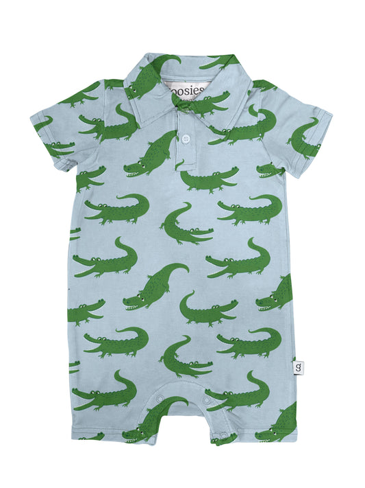 Goosies - Blue Alligators - SS Polo Romper