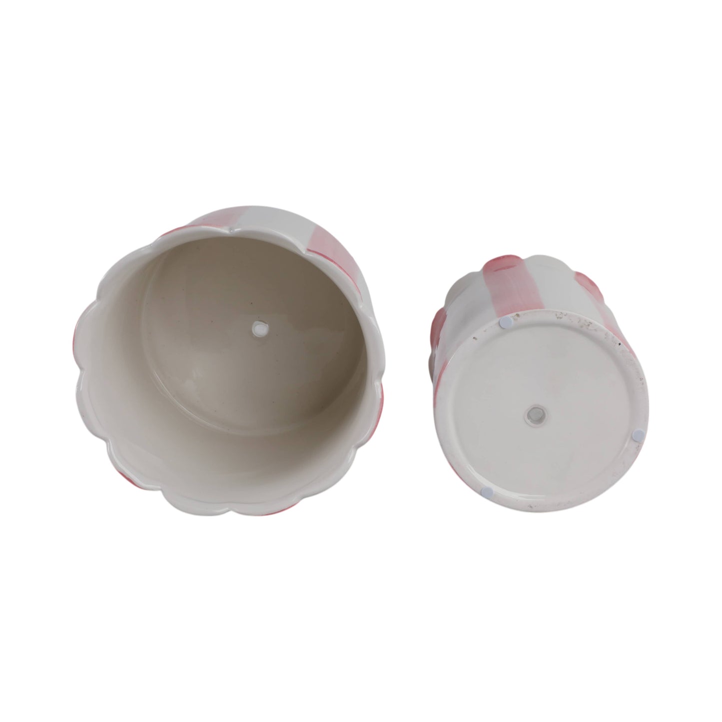 Sagebrook Home - Planters Set of 2 - Pink Ceramic Striped Scallop, 6/8 in.