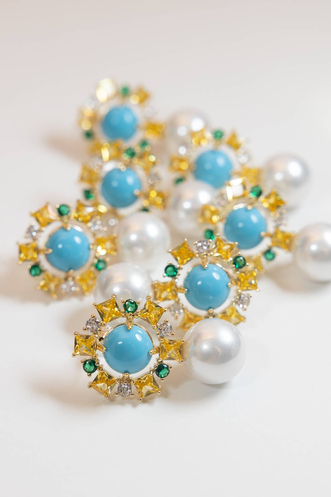 St Armands Designs of Sarasota - Palm Beach Glam Vintage Pearl Turquoise Statement Earrings