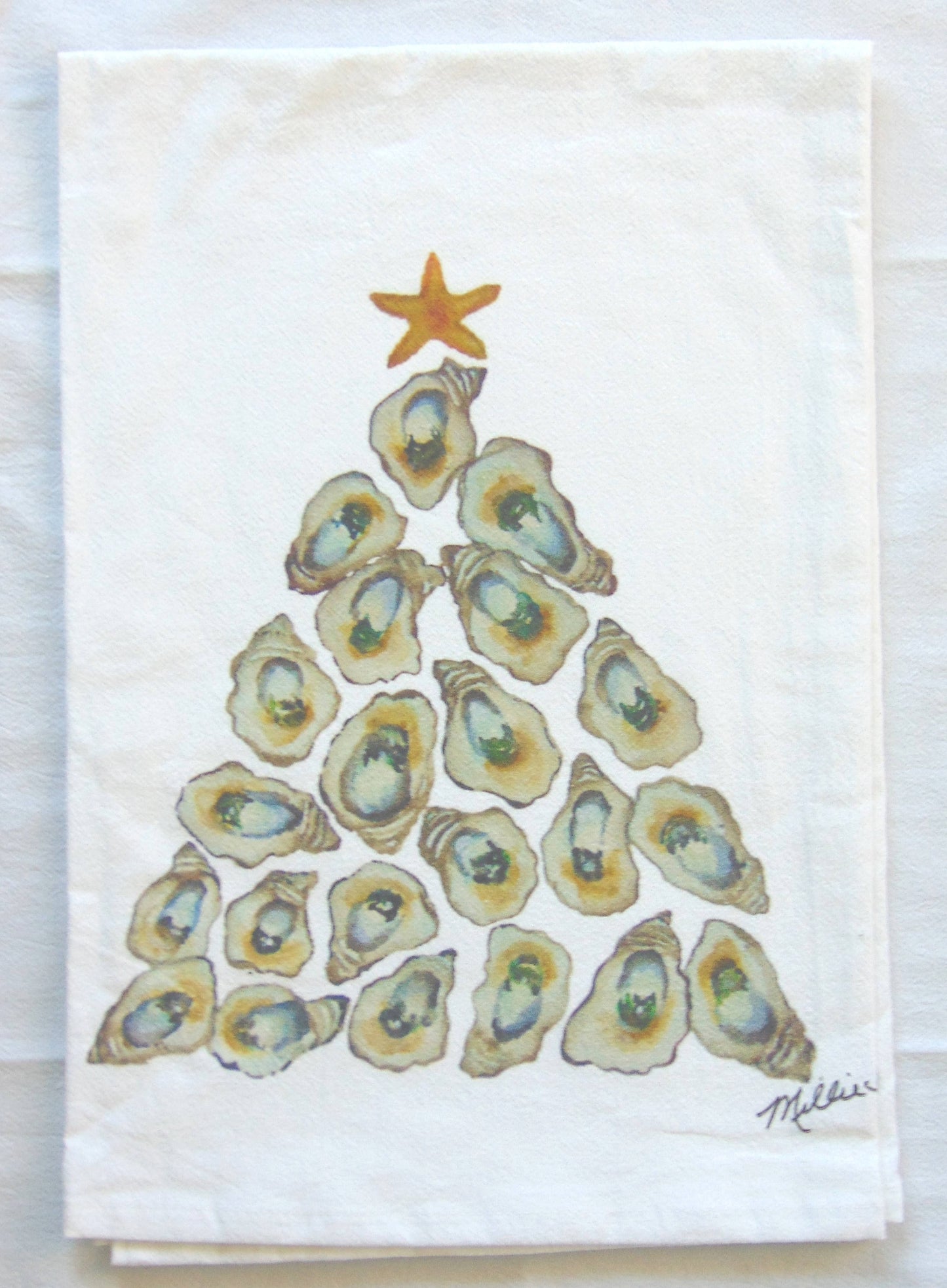 Lowcountry Linens - Limited Edition Oyster Shell Tree White Flour Sack Towel