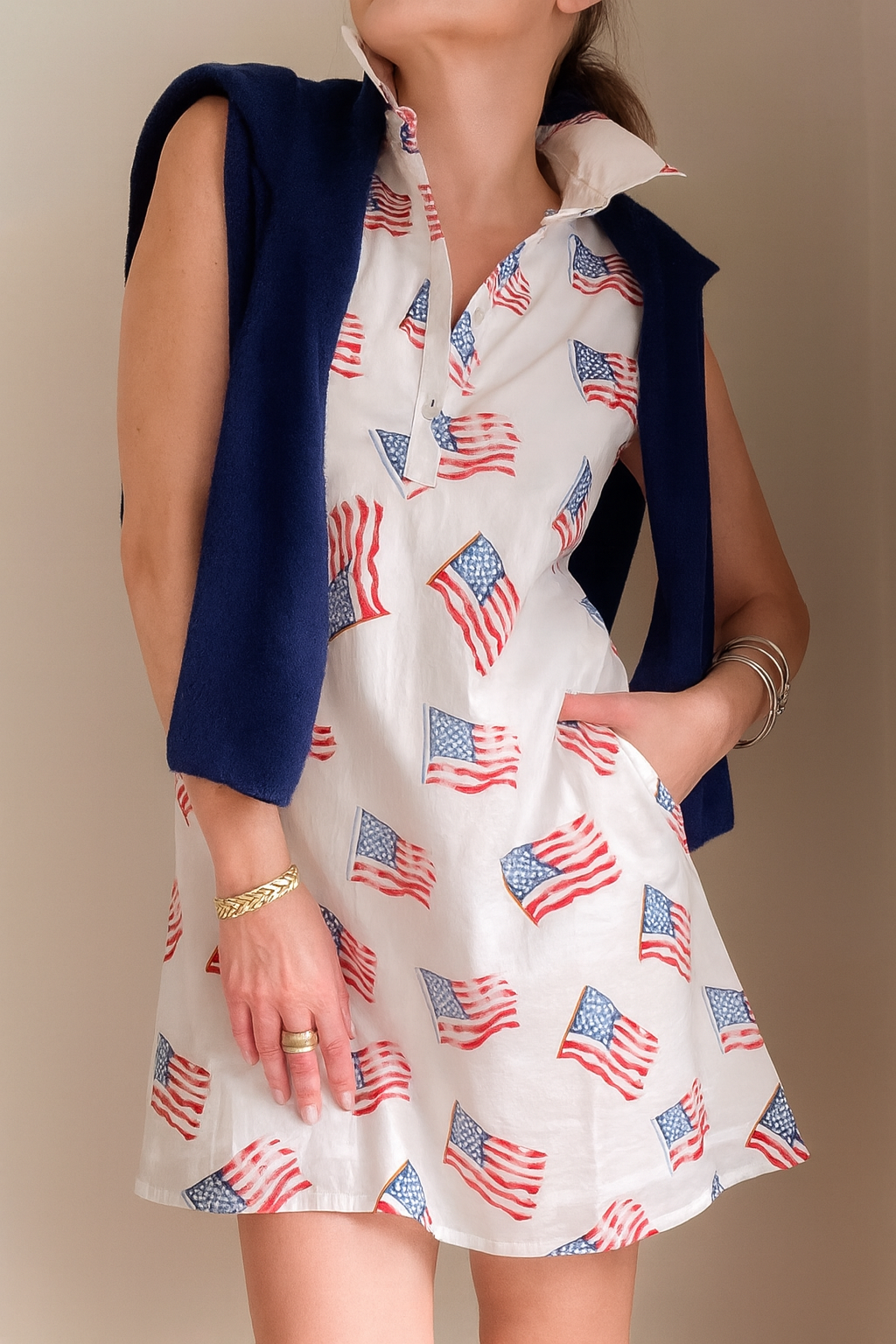 Pink Pineapple - Sconset Sleeveless Flag dress in White