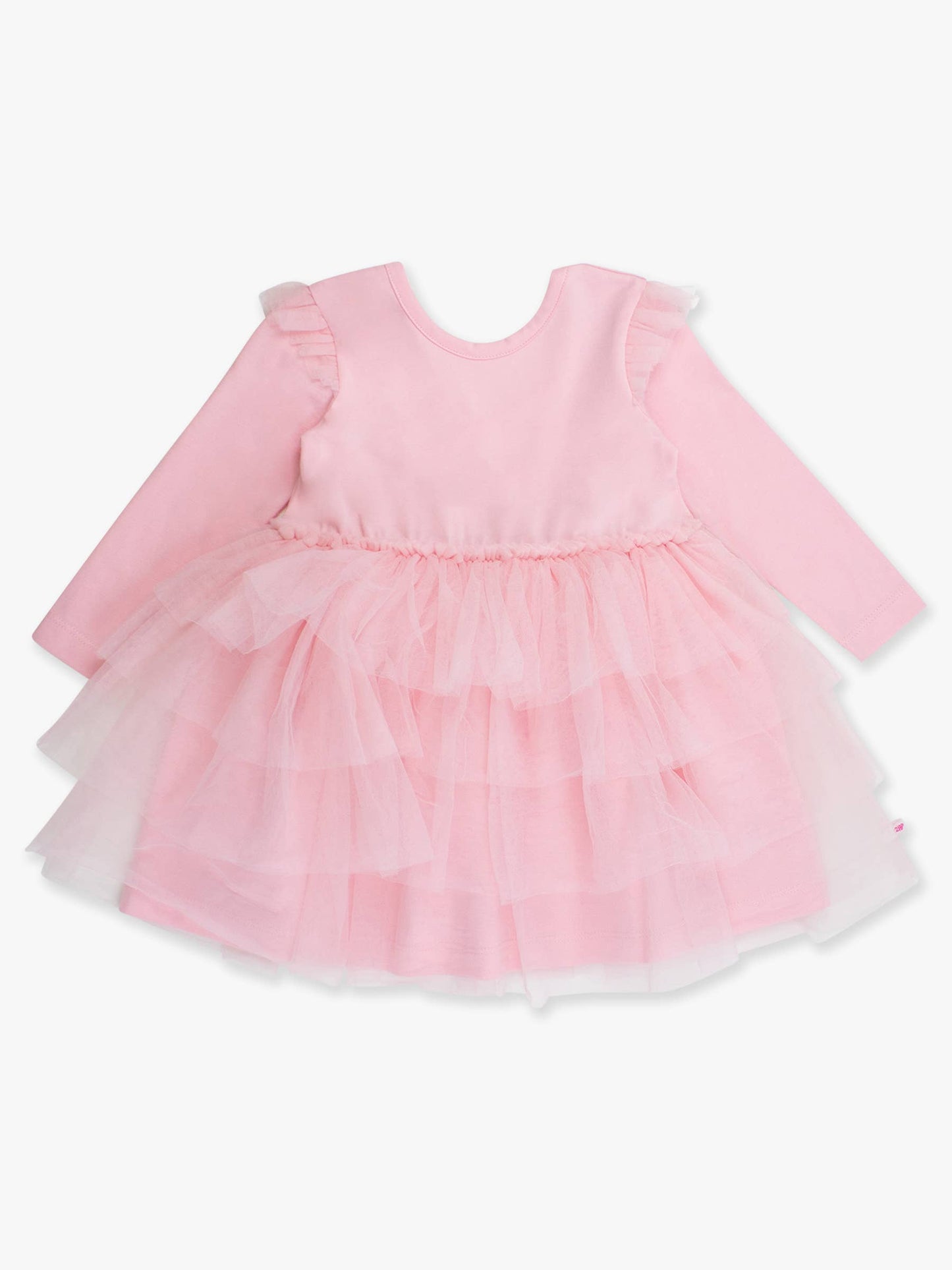 RuffleButts + RuggedButts - Girls Pink Flutter Tulle Long Sleeve Twirl Dress