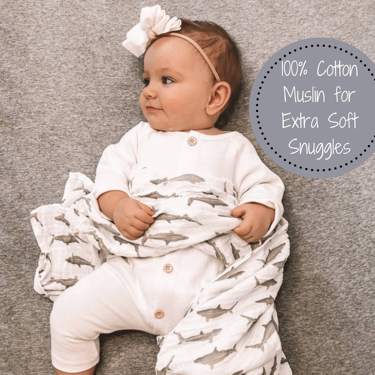 LollyBanks - Baby Shark Muslin Swaddle Blanket