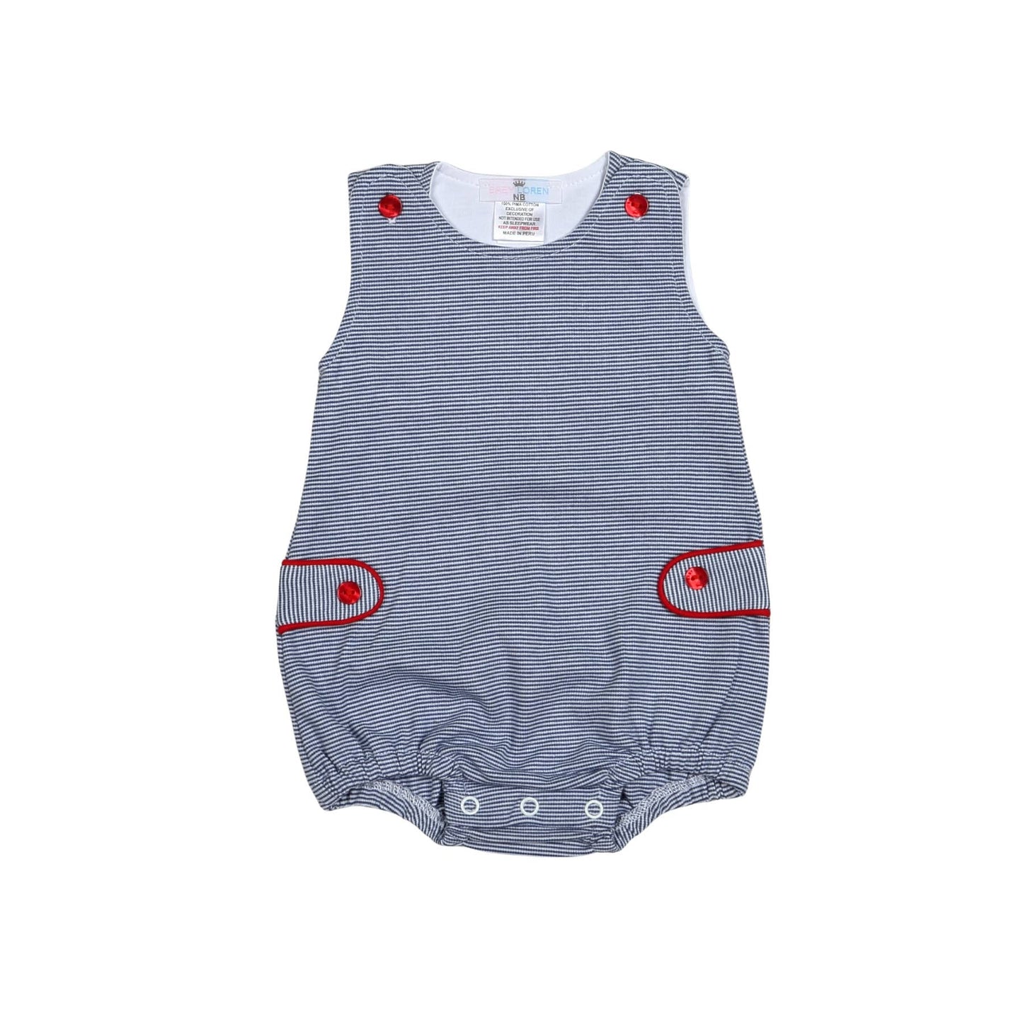 Hug Me First - REB-130 Blue Stripes 2 button Pima Bubble Red trim
