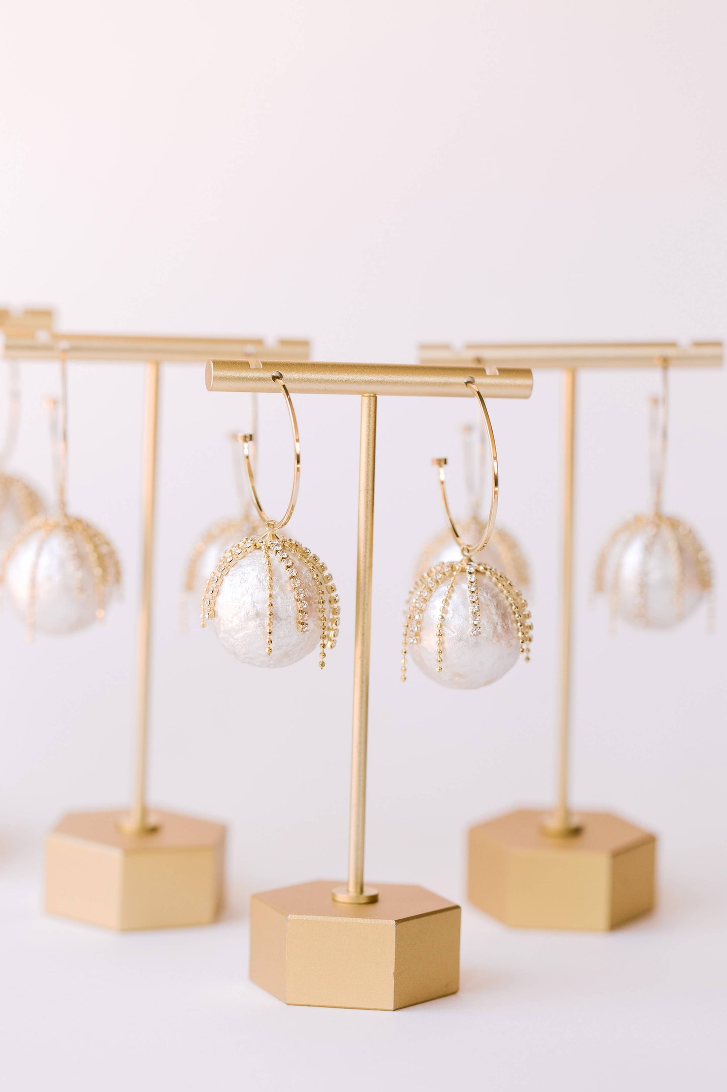 St Armands Designs of Sarasota - Diamond Fringe Holiday Pearl Hoop Earrings