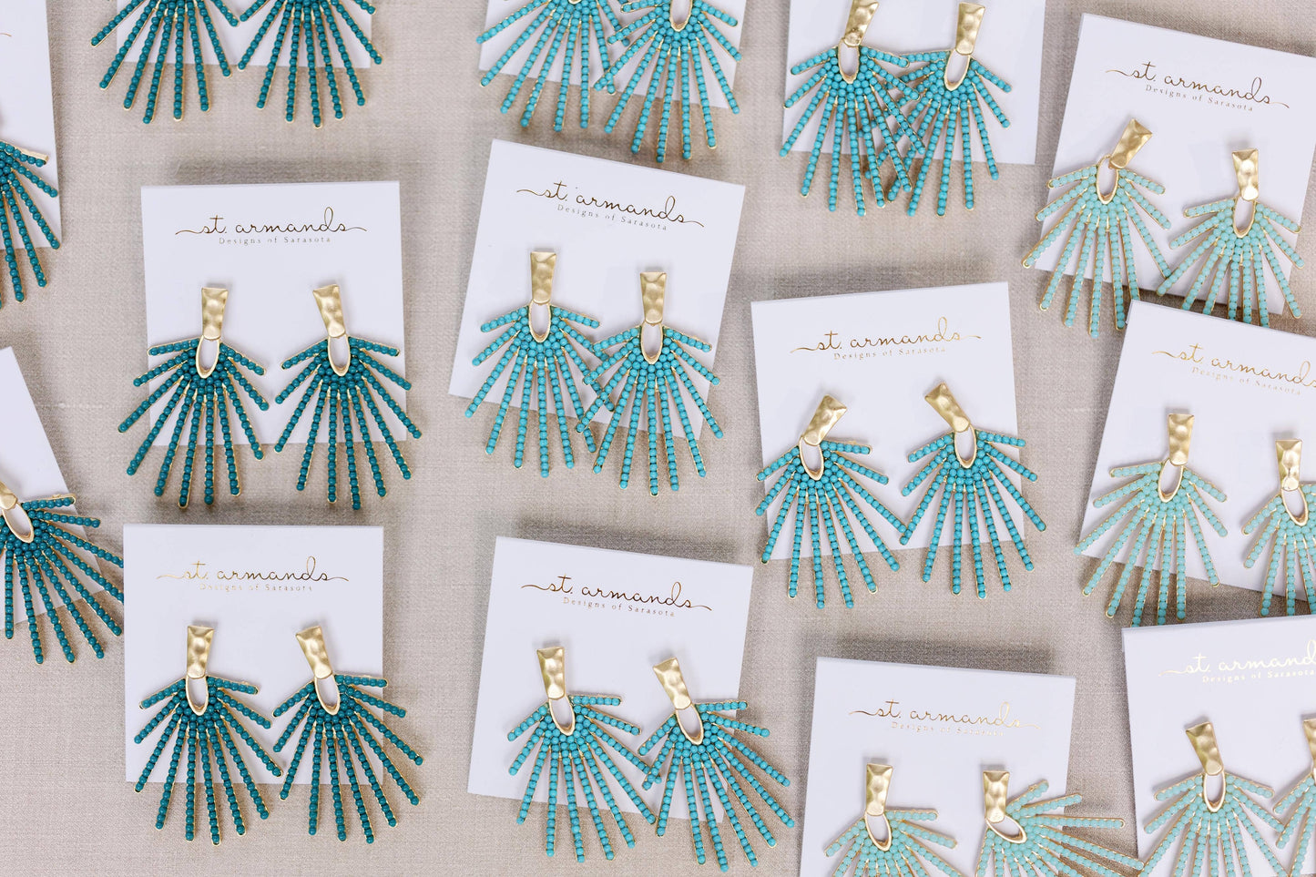 St Armands Designs of Sarasota - Light Turquoise Sunburst Statement Drop Earrings
