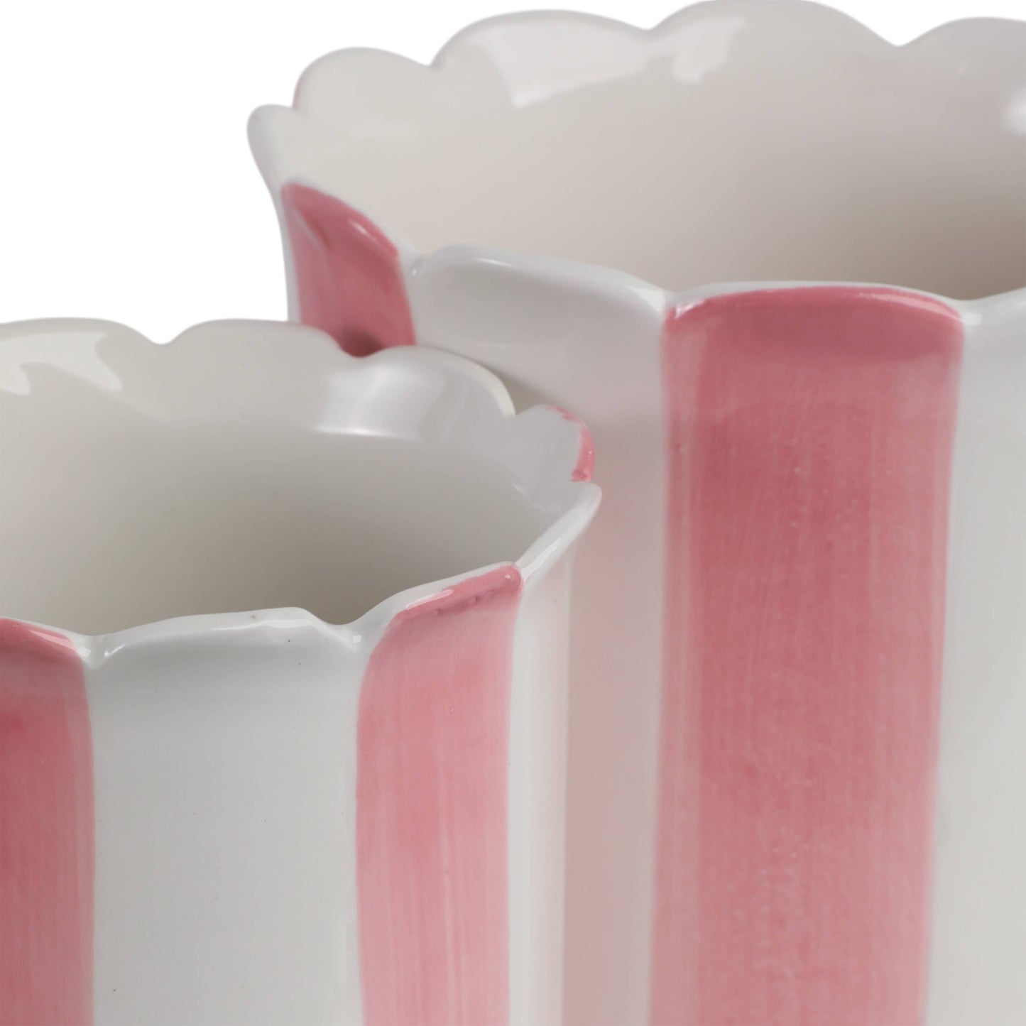 Sagebrook Home - Planters Set of 2 - Pink Ceramic Striped Scallop, 6/8 in.