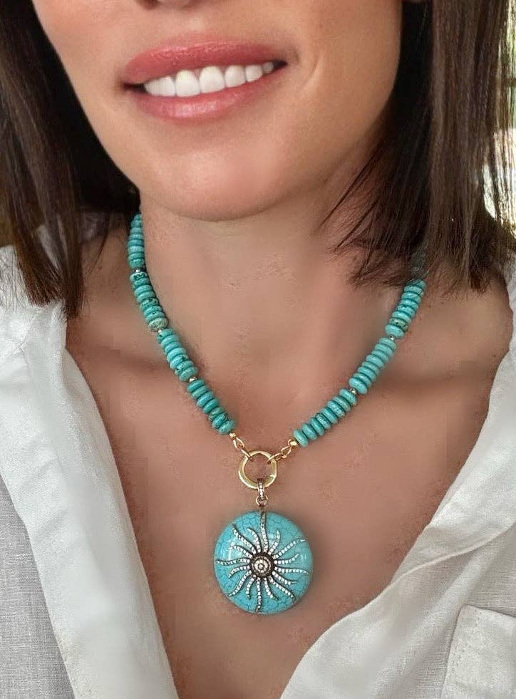 Shiver + Duke - Large Turquoise Paved Sun Pendant