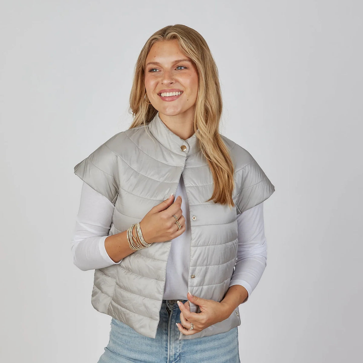 Erin Gray- Carolina Cap Sleeve Vest in Silver
