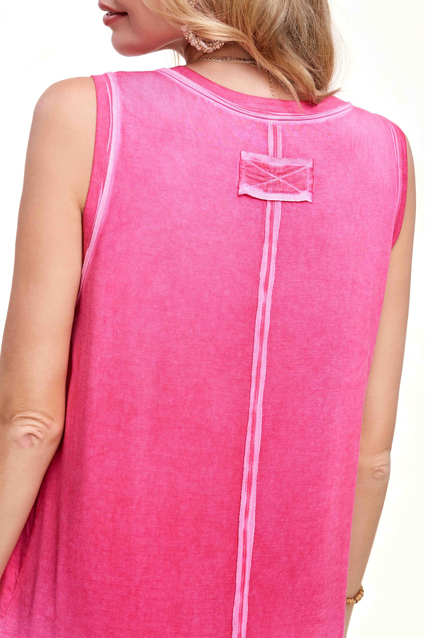 La Miel - Dyed Fabric V-neck Raw Edge Tank Top