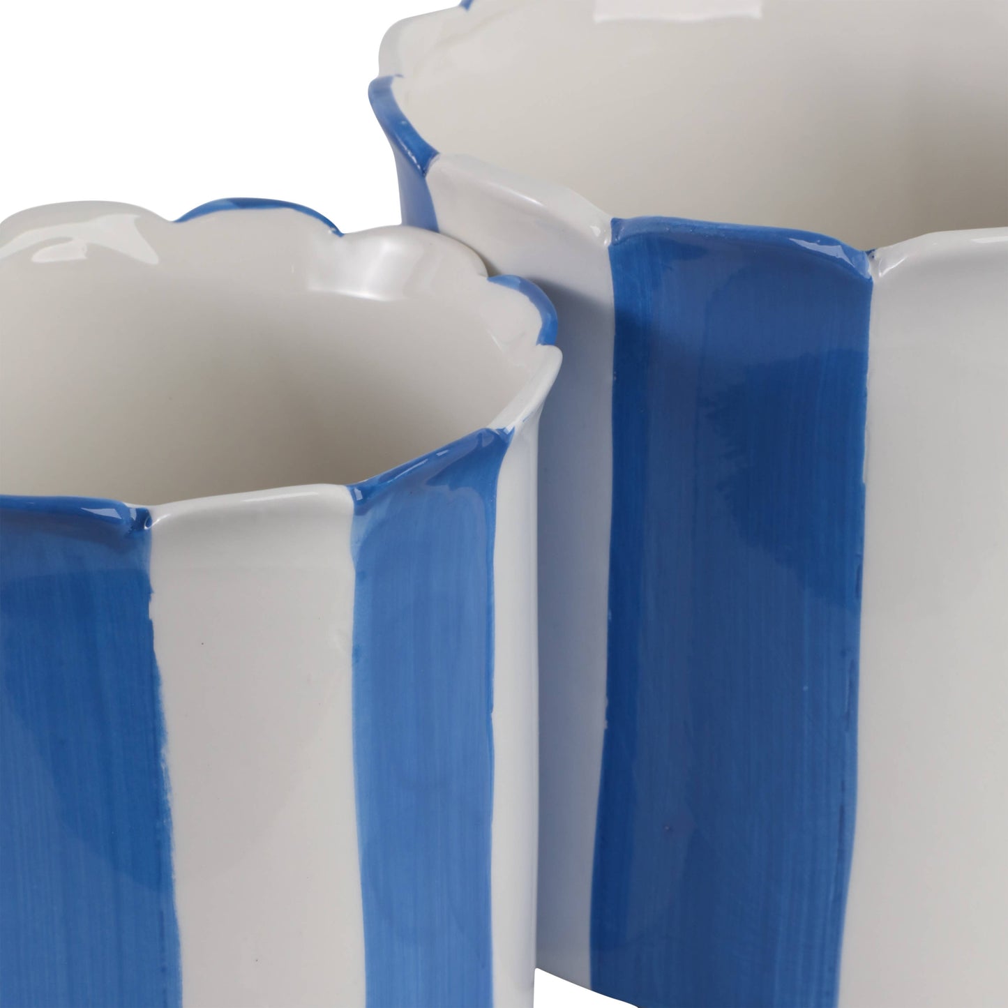 Sagebrook Home - Planters Set of 2 - Blue Ceramic Striped Scallop, 6/8 in.