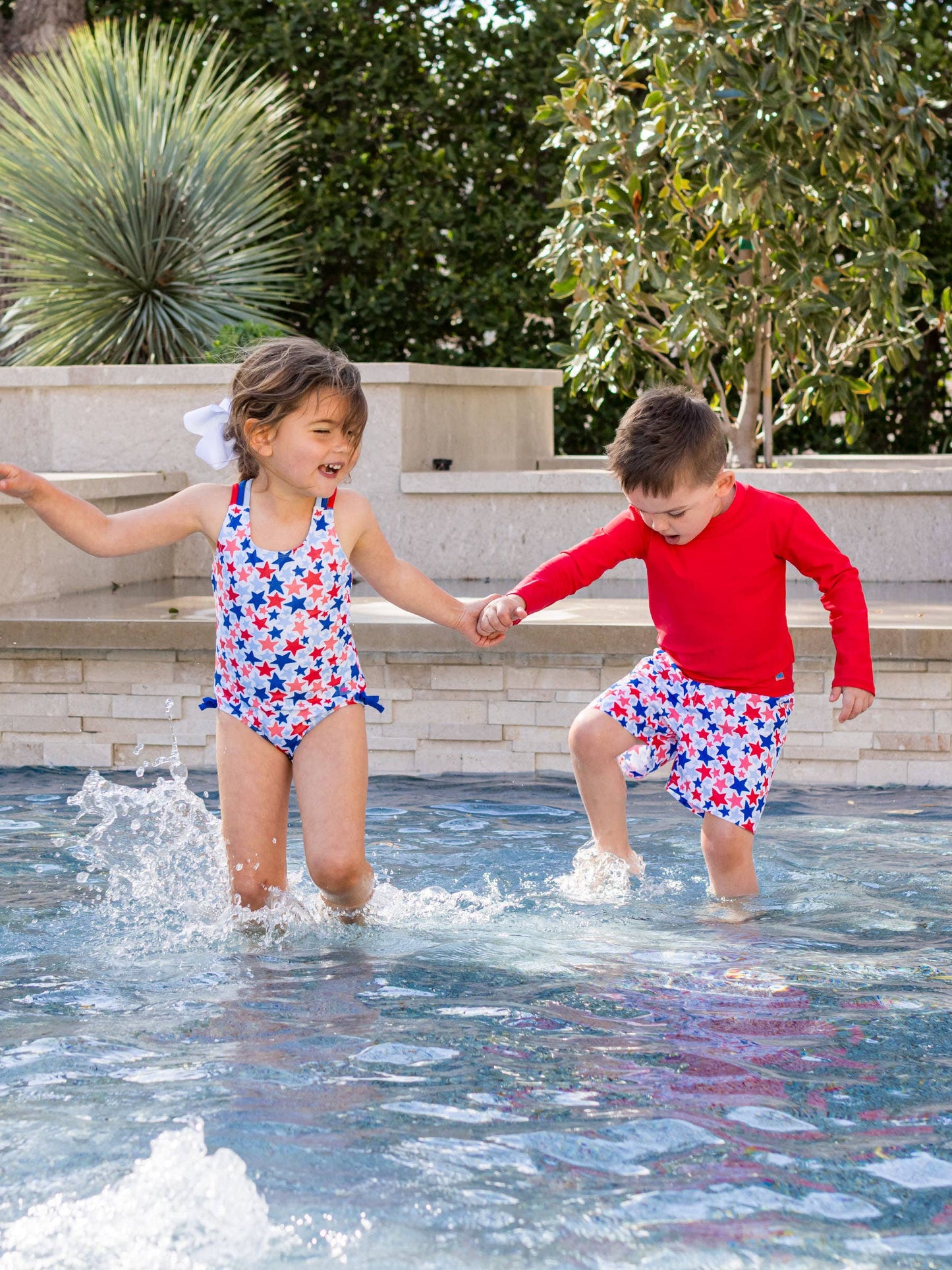 RuffleButts + RuggedButts - Girls Shimmer Star-Spangled Cross-Back One Piece Swimsuit