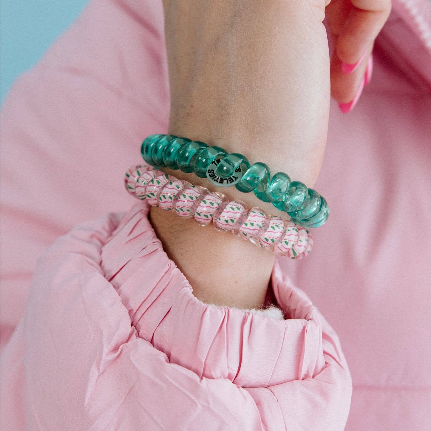 TELETIES - Spiral Hair Coils | Large | Merry Pinkmas Hair Ties