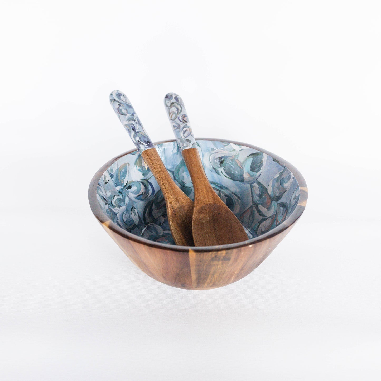 Kim Hovell Art - Wooden Salad Utensils - Pewter Shells