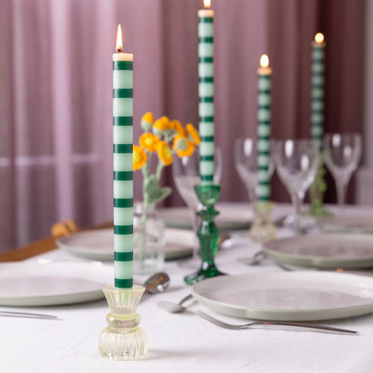Talking Tables USA - Home, Party, Games and Seasonal Decor - Green Stripe Dinner Candles - Display | Everyday Decor |