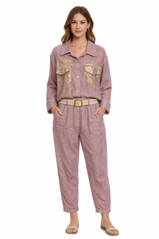 Urban Mangoz - Linen Button Down Gold Foil Top