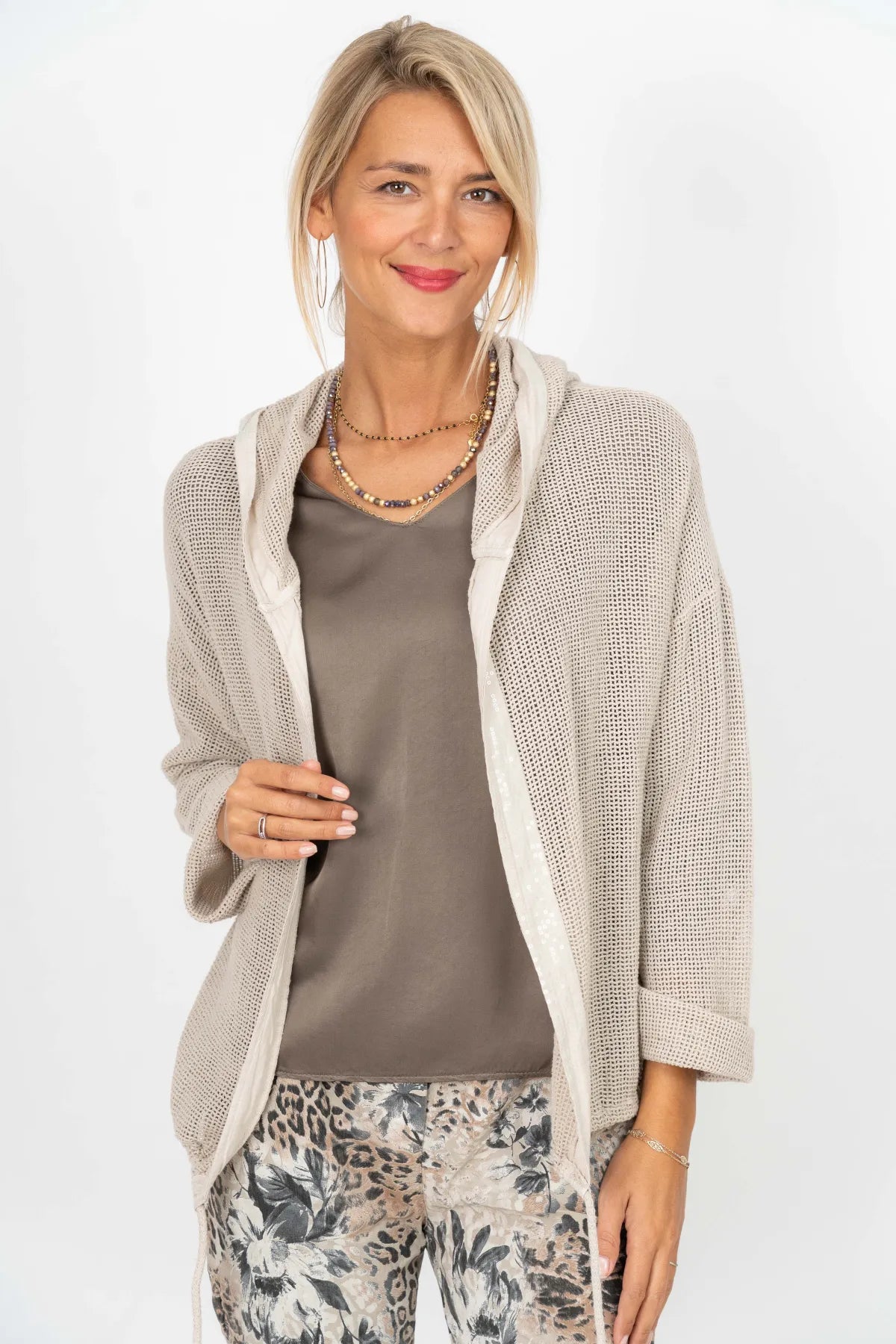 Hoodie Mesh Jacket Sequin Detail