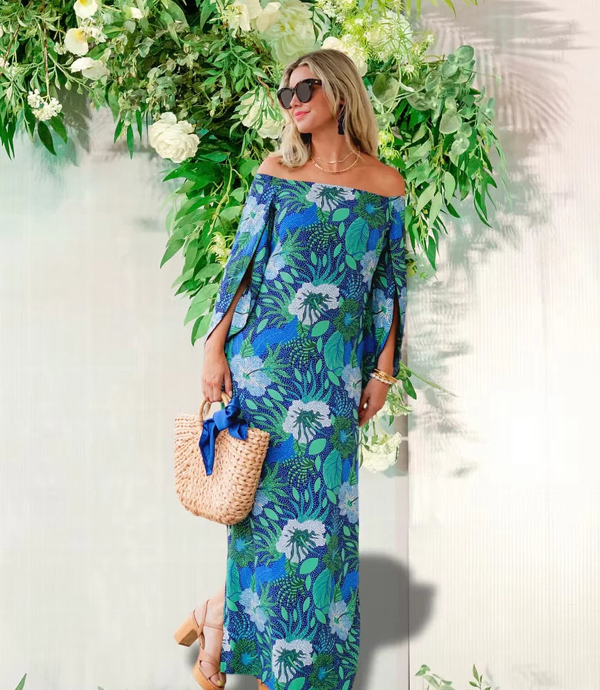 La Mer Luxe- Multi Peacock Garden- 3/4 Slv Ashby Maxi