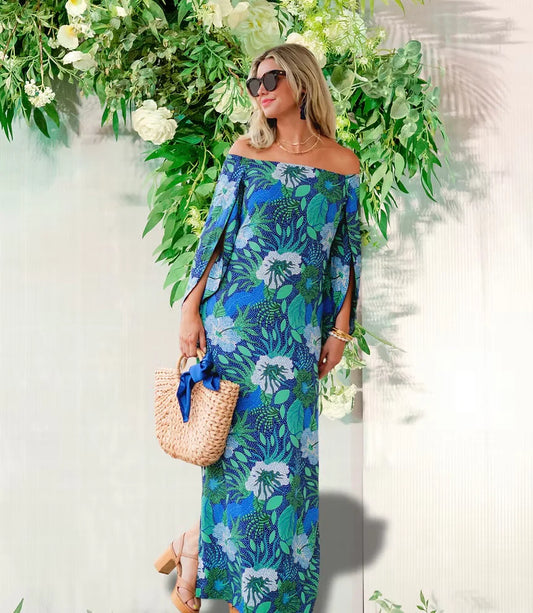 La Mer Luxe- Multi Peacock Garden- 3/4 Slv Ashby Maxi