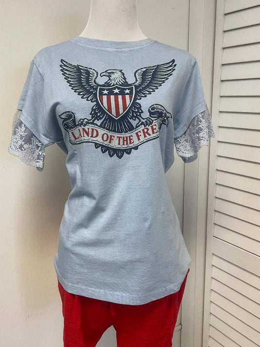 Avani Del Amour - USA Cotton Knit T Shirt Lace Sleeve Trim