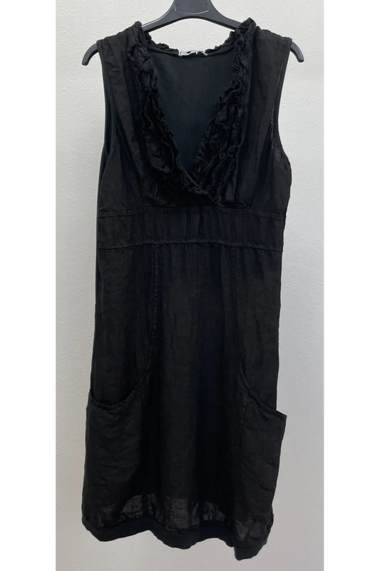 Look Mode- Black Solid Linen Dress