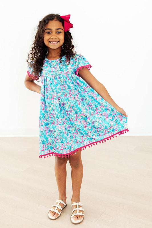 Mila & Rose - Aqua Garden Pom Pom Toddler/ Girls Dress
