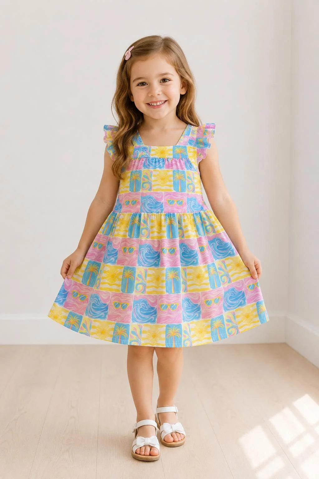 Mila & Rose - Tropical Summer Ruffle Cross Back Toddler Dress
