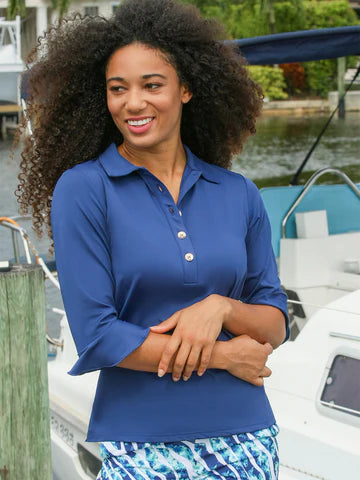AnaClare- Navy- Mira Flounce Sleeve Polo