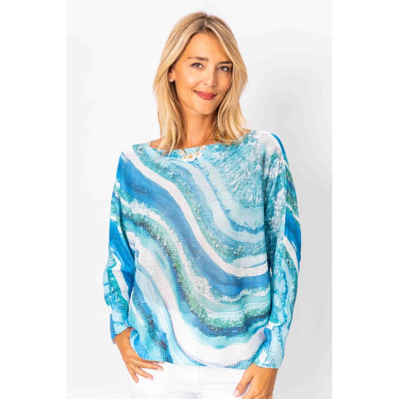 Ombre Waves Print  Batwing Sweater