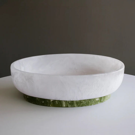 Beatriz Ball - RESIN Rio Large Oval Bowl with Base (white and green)
