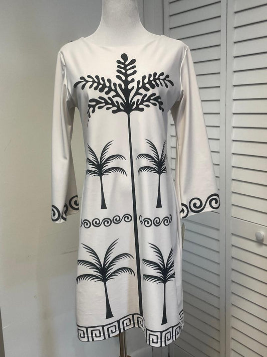Michelle Parisou - Braclett Length Shift Dress with Palm Trees