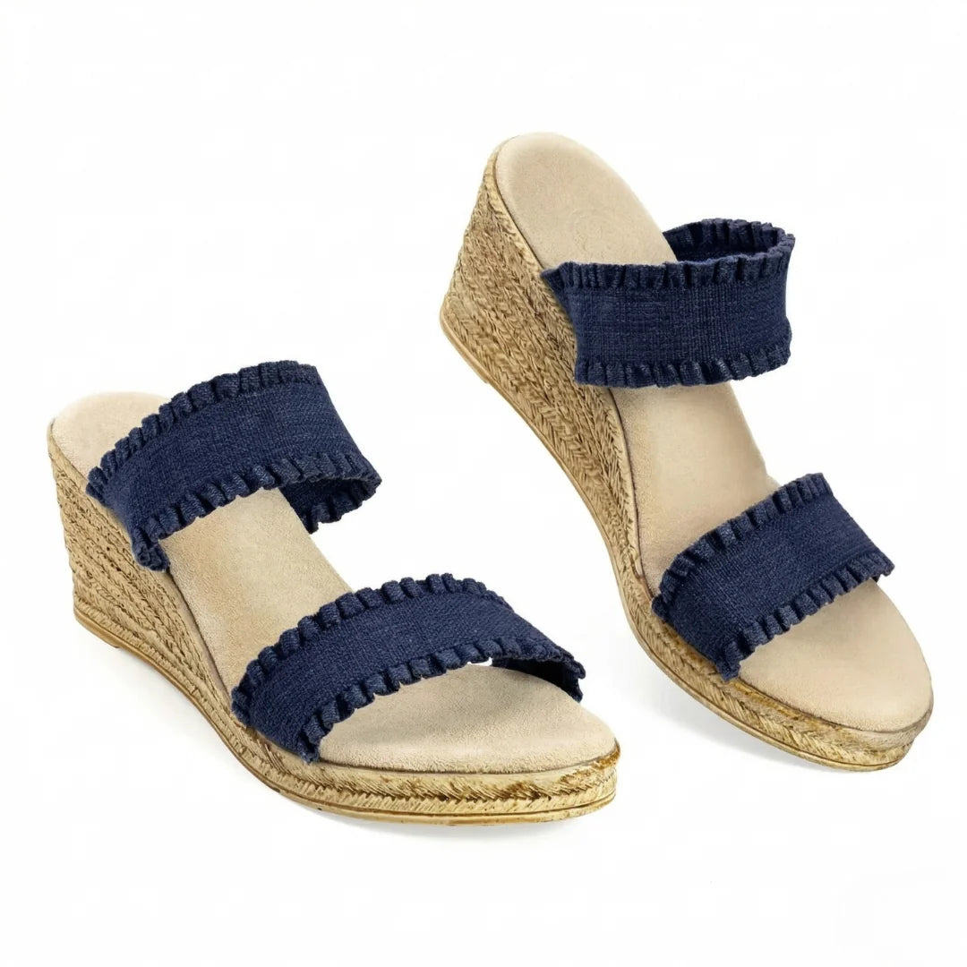 Charleston Shoe Co. - Dorset Denim Ruffle Wedge Sandal