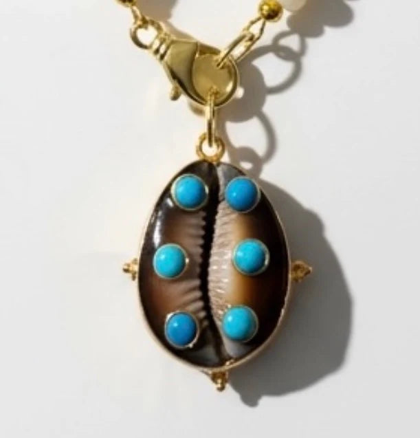 Shiver + Duke - Sea Spell Cowrie Pendant with Turquios