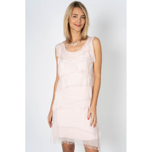 Look Mode - Solid Layered Ruffle Short Silk Dress