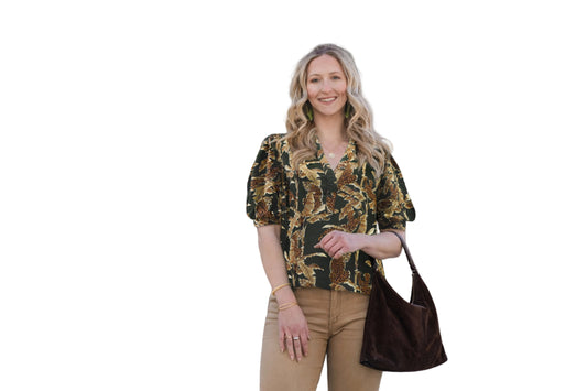 La Mer Lux- Gold Cheetah Palm-  Lizzy Top