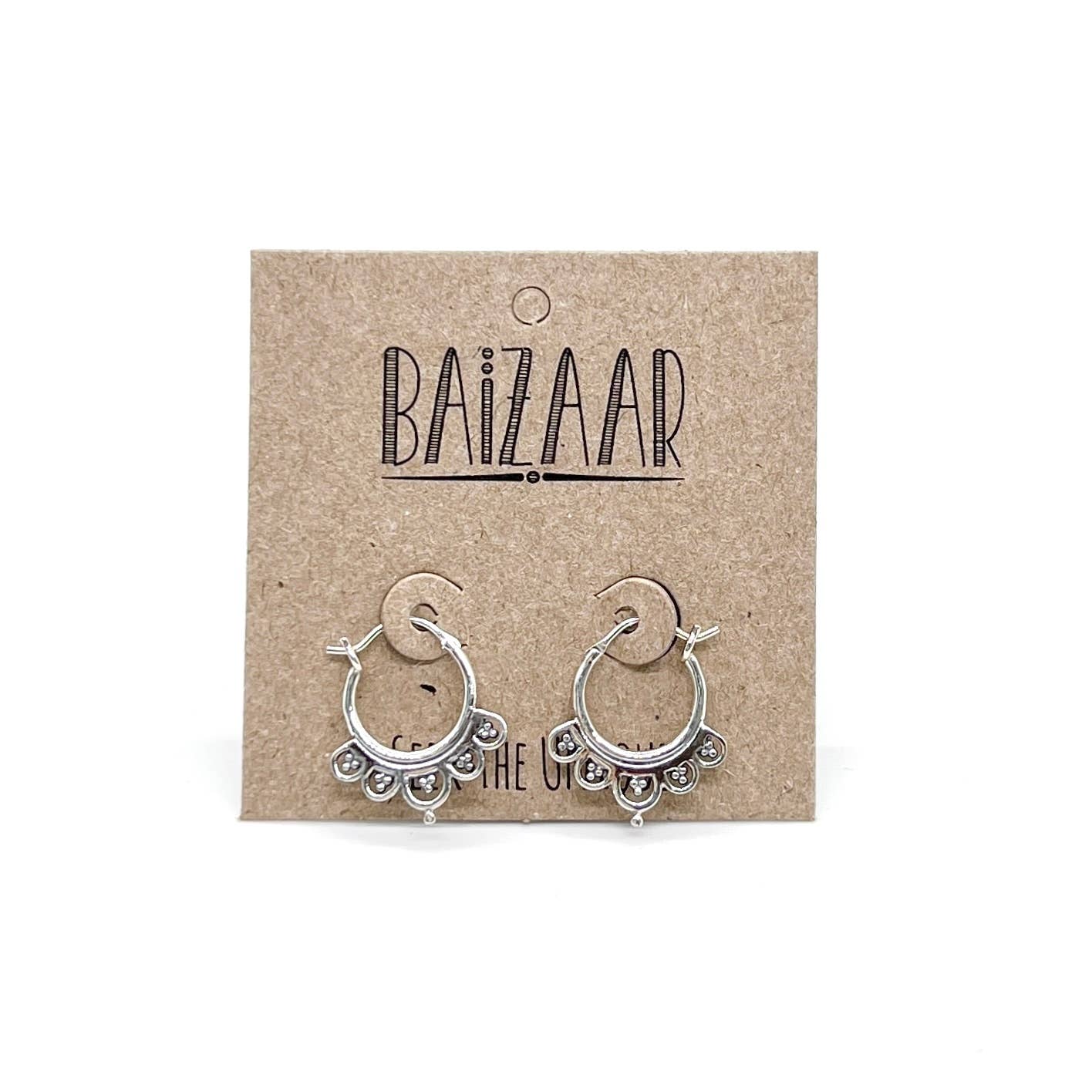 Silver Petal Huggie Hoops earrings -SSE147