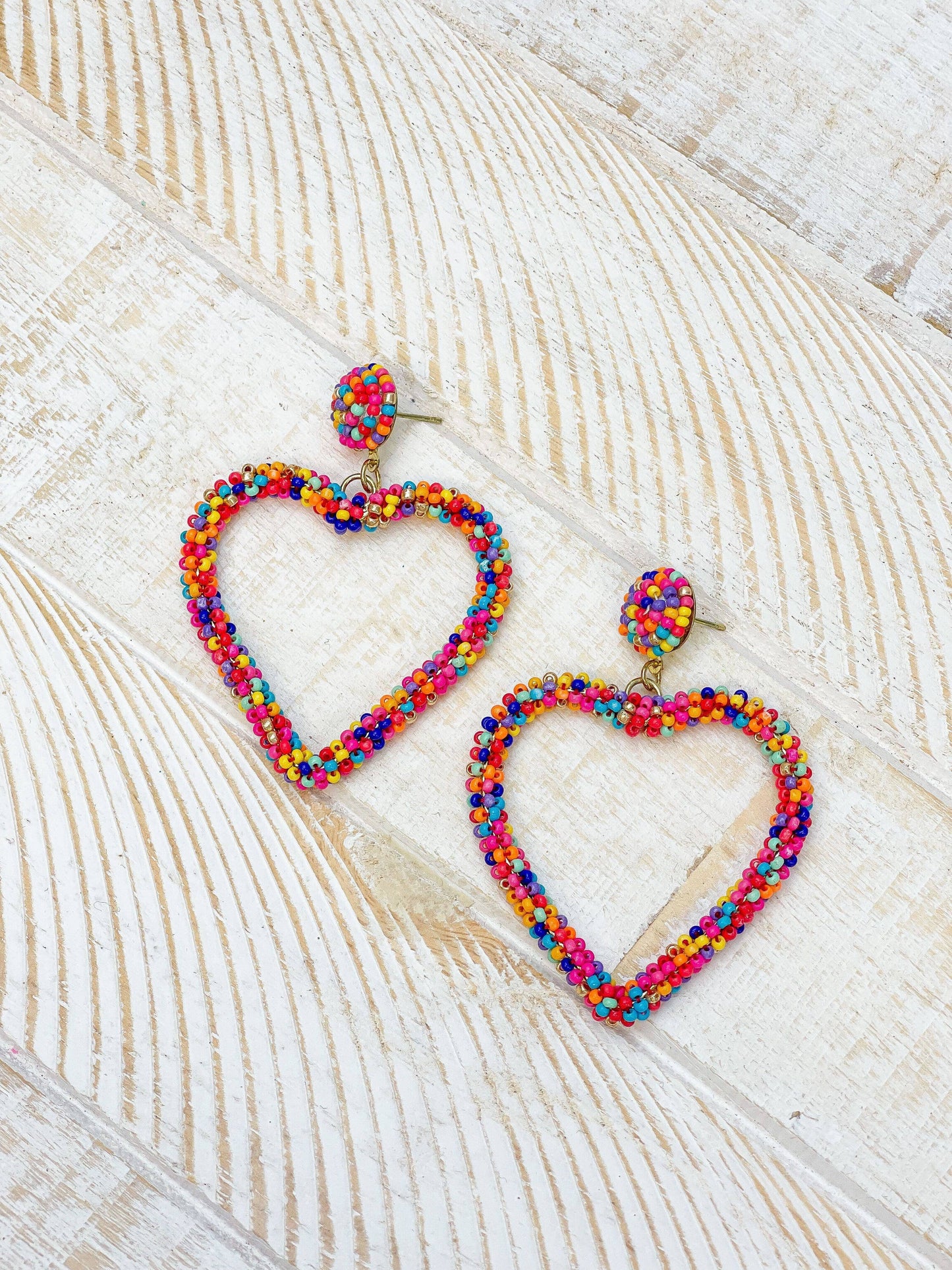 Open Heart Beaded Dangle Earrings