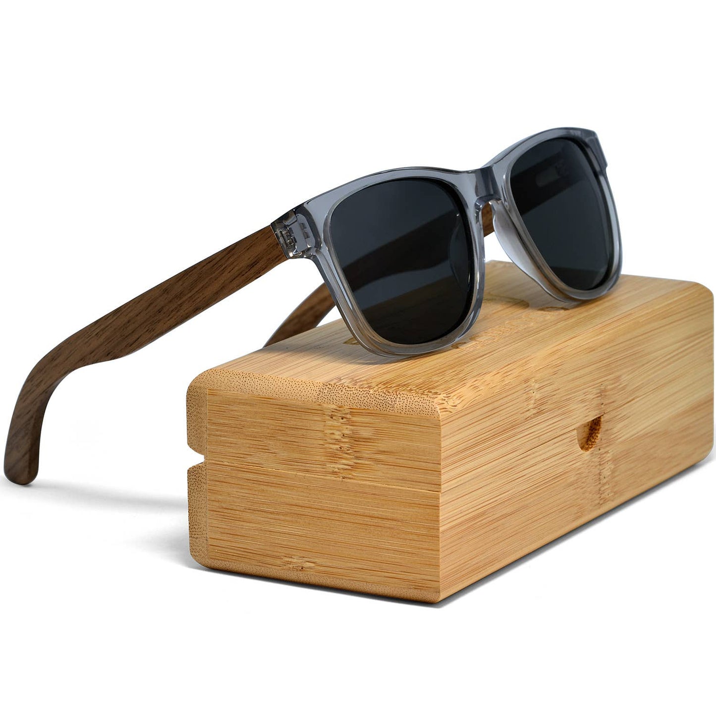 Walnut Sunglasses Transparent Frame Black Polarized Lenses