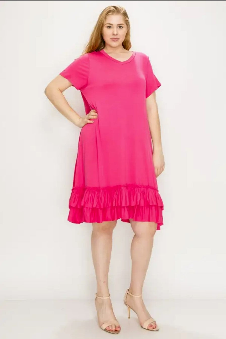 Plus Size Midi Ruffle Hem Dress