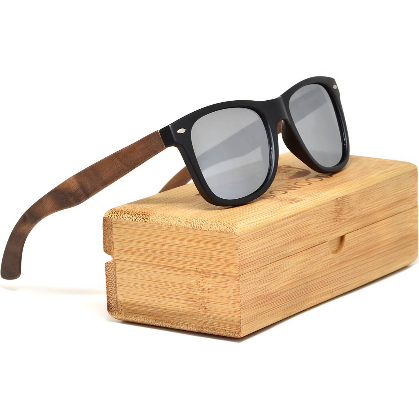 Walnut Wood Sunglasses with Silver Mirrored Polarized Lenses