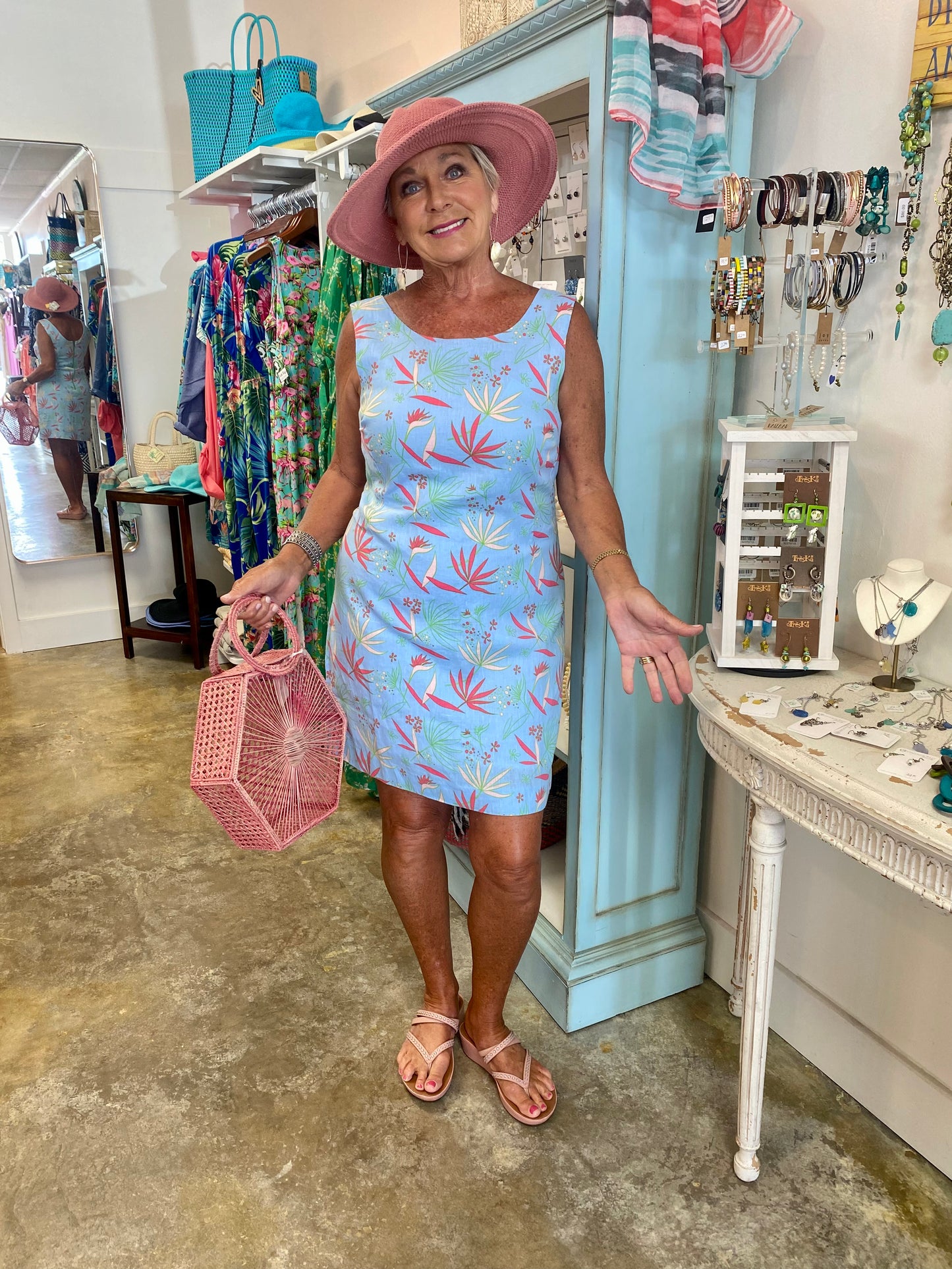 Ginnie Shift Dress in Blue Floral Coral